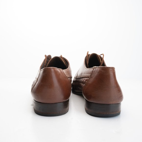 BRECOS Made in Italy Cognac brown woven leather oxfords dress shoe size 43 - Picture 7 of 11